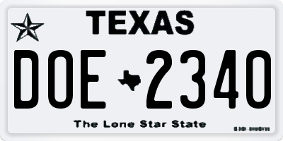 TX license plate DOE2340