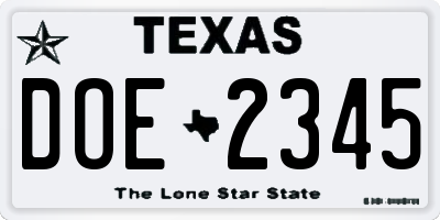 TX license plate DOE2345