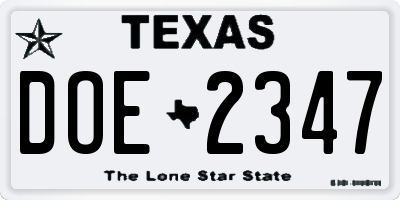 TX license plate DOE2347
