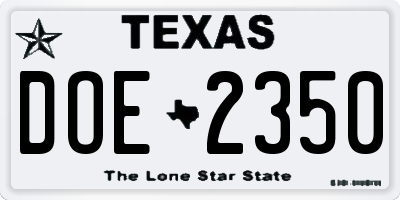 TX license plate DOE2350
