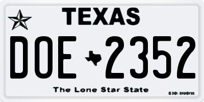 TX license plate DOE2352