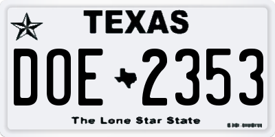 TX license plate DOE2353