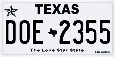 TX license plate DOE2355