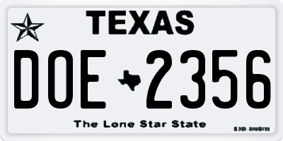 TX license plate DOE2356