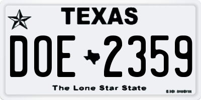 TX license plate DOE2359