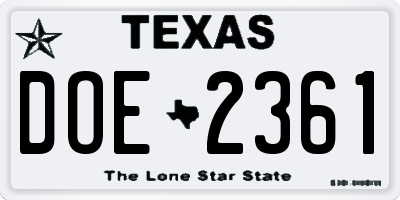 TX license plate DOE2361
