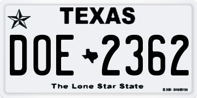 TX license plate DOE2362