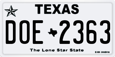 TX license plate DOE2363