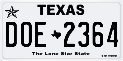 TX license plate DOE2364