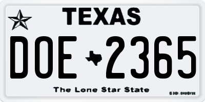 TX license plate DOE2365