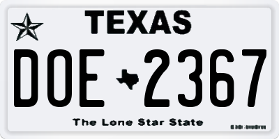TX license plate DOE2367