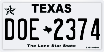 TX license plate DOE2374