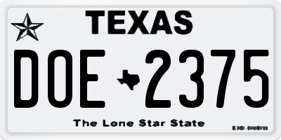 TX license plate DOE2375