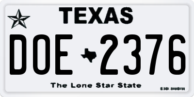 TX license plate DOE2376