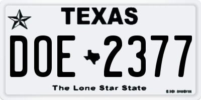 TX license plate DOE2377