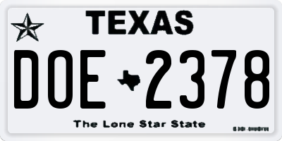 TX license plate DOE2378