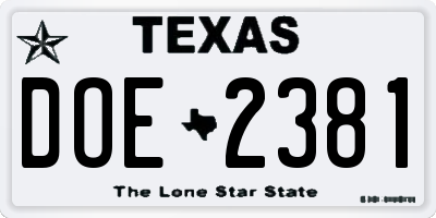 TX license plate DOE2381