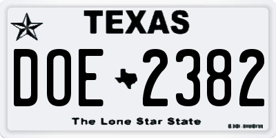 TX license plate DOE2382