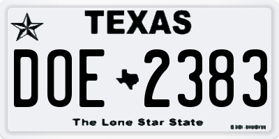 TX license plate DOE2383