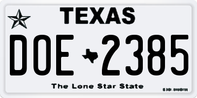 TX license plate DOE2385