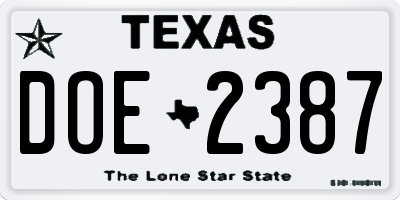 TX license plate DOE2387