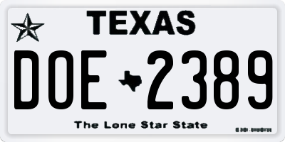 TX license plate DOE2389