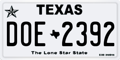 TX license plate DOE2392