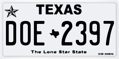 TX license plate DOE2397
