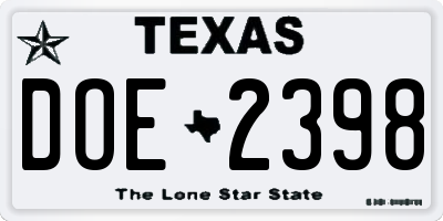 TX license plate DOE2398