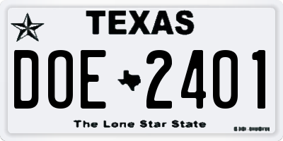 TX license plate DOE2401