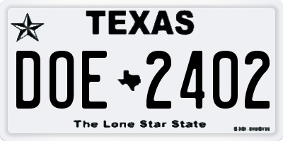TX license plate DOE2402