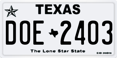 TX license plate DOE2403
