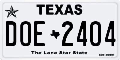 TX license plate DOE2404