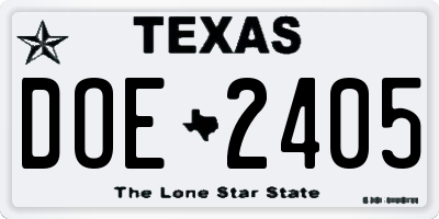 TX license plate DOE2405