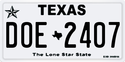 TX license plate DOE2407