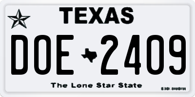 TX license plate DOE2409