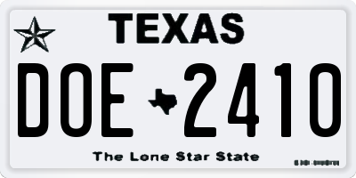 TX license plate DOE2410