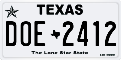 TX license plate DOE2412
