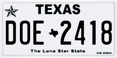 TX license plate DOE2418