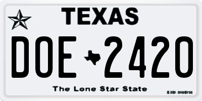 TX license plate DOE2420