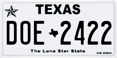 TX license plate DOE2422