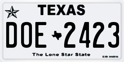 TX license plate DOE2423