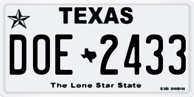 TX license plate DOE2433