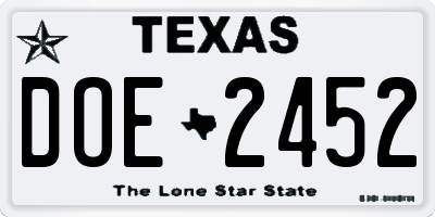 TX license plate DOE2452