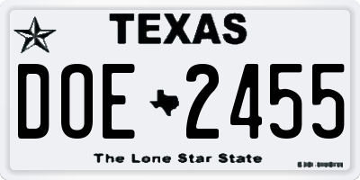 TX license plate DOE2455