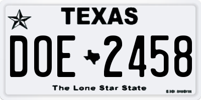 TX license plate DOE2458