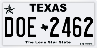 TX license plate DOE2462