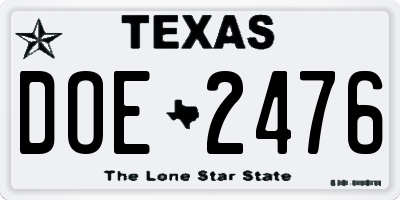 TX license plate DOE2476
