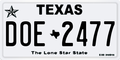 TX license plate DOE2477