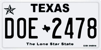 TX license plate DOE2478